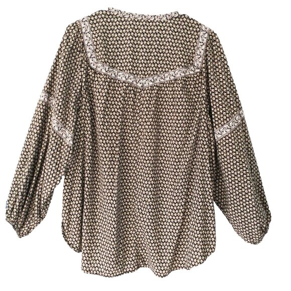 OLD NAVY Top Popover Balloon Sleeve Oversized Black White Boho Blouse - XL - Picture 6 of 9